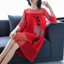 Pleated 2019 Loose Large Size Embroidery Nail Pearl High End Dress