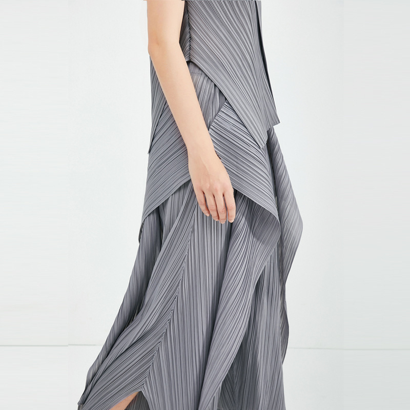 Spring Women Fashion New Tidal Pleated Tops Trousers Two Pieces Clothing Sets Popular Suits