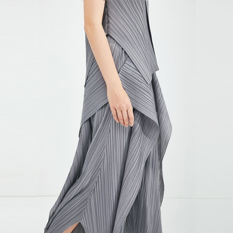 Spring Women Fashion New Tidal Pleated Tops Trousers Two Pieces Clothing Sets Popular Suits