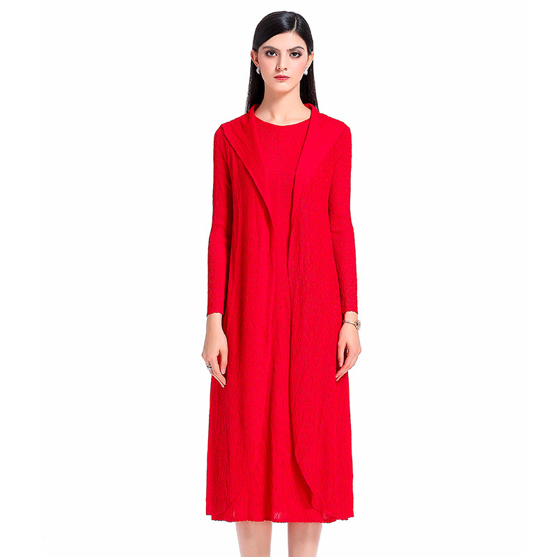 Autumn Women Original Design Jacquard Fold Fake Two Popular Static Color Boutique Dress