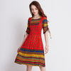 Women Colourful Rainbow Print Dress Summer Fashion Tidal Pleats Dress