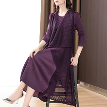 Women Pleated Big Fat Sister Fake Two Piece Dress Autumn New Women's Loose A-line Dress
