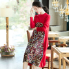 Fashionable All-around Embroidered Knitted Dress Thin Bottom Dress Women's Autumn And Winter 2019 Large Dress
