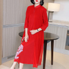 Chinese Style Retro Printed Dress Spring Autumn New Femininity Women Red Two Pieces Plus Size Dress