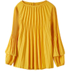 Spring And Summner Round Neck Women's Lantern Sleeve One Button Pleated Shirt