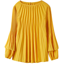 Spring And Summner Round Neck Women's Lantern Sleeve One Button Pleated Shirt