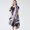 2021 Spring New Print Round Neck Medium Sleeve Loose Swing Skirt Pleated Dress