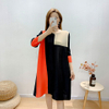 Pleated Loose Dress 2021 Spring And Summer New Foreign Style Color Matching Large Size Slim Medium Length Dress