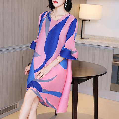 Plus Size Print Dress Spring 2021 New Women's Loose A-line Pleated Dress