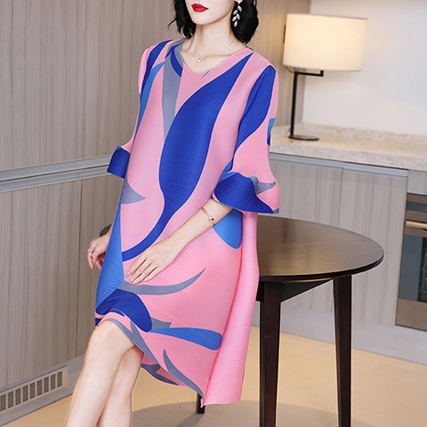Plus Size Print Dress Spring 2021 New Women's Loose A-line Pleated Dress