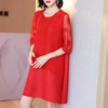 Pleated High-end Foreign Style Red Dress Spring 2021 New Women's Plus Size Pleated Dress