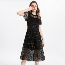Mesh Sleeve Dresses Summer New Pleats Black Elegant Fashion Dresses