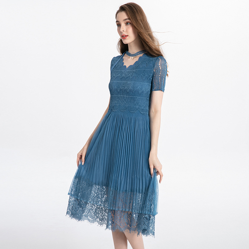Women Dress Fine Summer Elegant Pleated Fashion New Popular Lace Dress