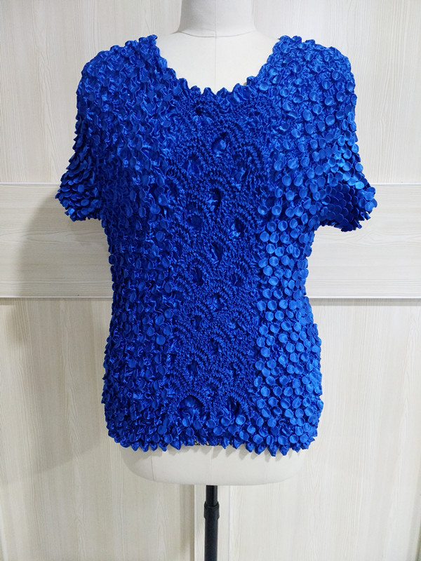 New Women Elastic Popcorn Tops short Sleeve Shirt Coin Plus S shirts