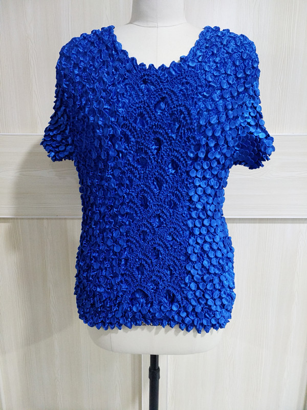 New Women Elastic Popcorn Tops short Sleeve Shirt Coin Plus S shirts