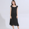 Pleated Solid Loose Dress Sleeveless Wide Shoulder Strap Design