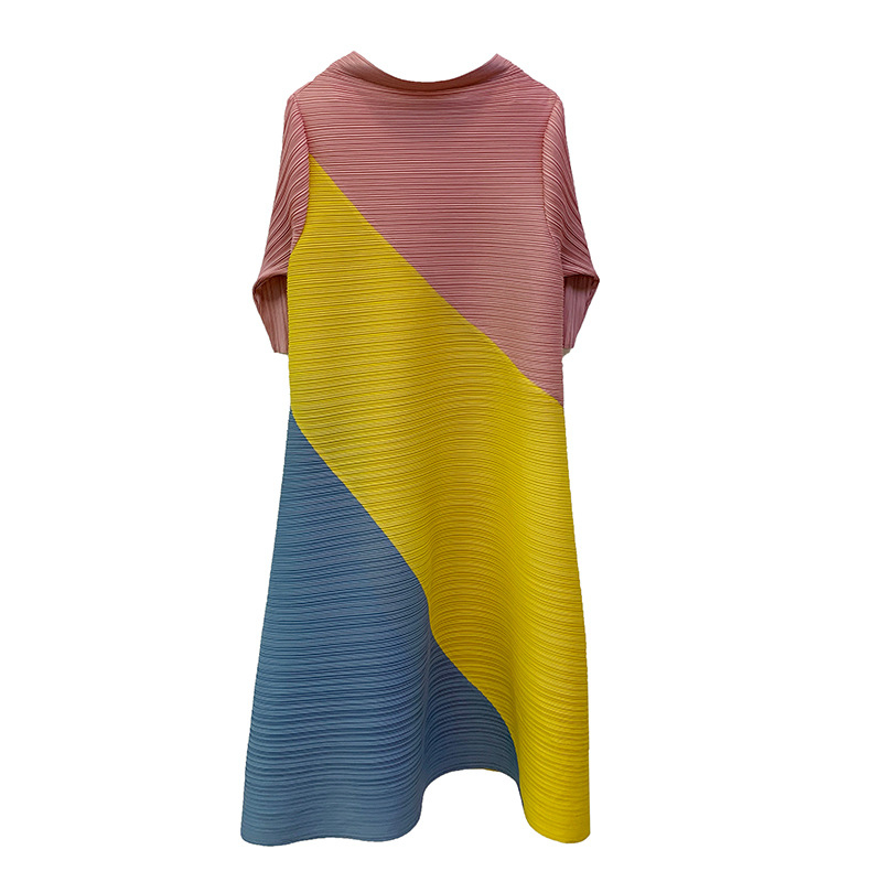 Pleated Dress Spring Summer 2020 New Color Block Pleated Long Loose Large Size Dress