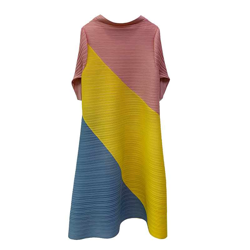 Pleated Dress Spring Summer 2020 New Color Block Pleated Long Loose Large Size Dress