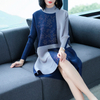 Women Pleated High Collar Patchwork Loose Big Size One Piece Casual Dress
