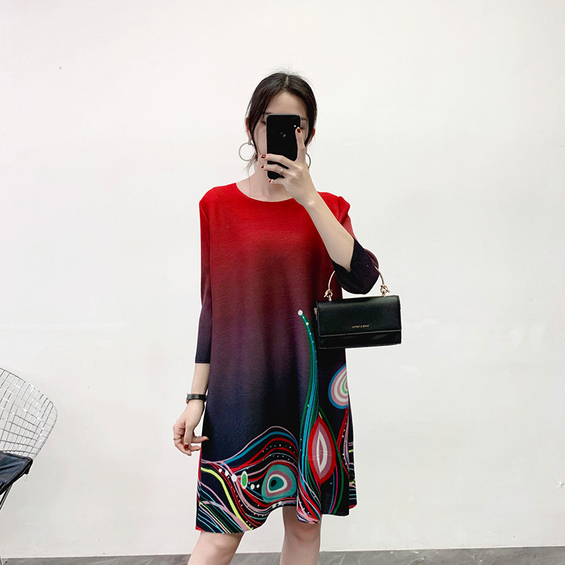 Pleated Early Spring 2020 New Style Large Print Pleated A-line Dress