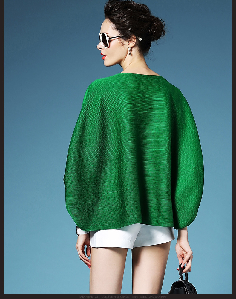 New Arrival Women Pletaed Casual Lady Solid Color O-neck Batwing Sleeve Pullover Blouse Shirts