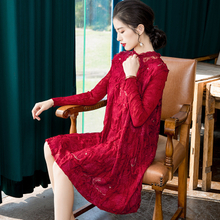 Embroidered Lace Patchwork Dress 2020 Spring New Loose Large Pleated A-line Dress