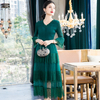 Women Pleated Slim Large Lace Dress 2020 Spring New Mesh Patchwork Dress