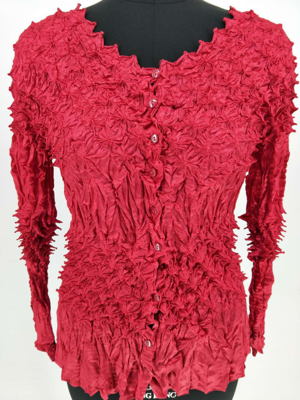 European Fashion Long Sleeved Loose pleated Formal V-neck Button Full Women's Shirt