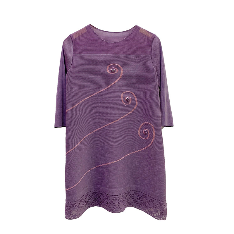 Women Pleated Oversized Dress Spring New Fashion Ethnic Style Plate Flower Loose Half Sleeve Dress