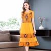 Summer Women Fashion New Printing Round Neck Lady Elegant Short Sleeved Wrinkle Popular Dress