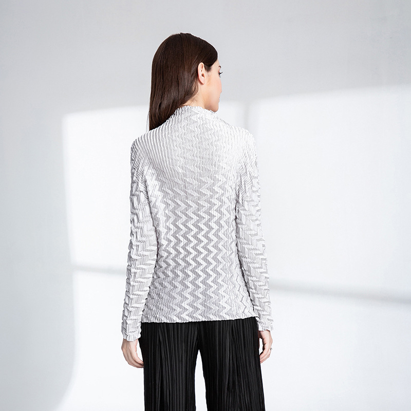 New Arrival Women Pleated Office Lady Solid Turtle Neck Regular Blouses Pullover Shirts