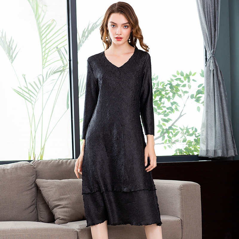 Spring Autumn Women Fashion New Pleated Popular Long Sleeves Dress