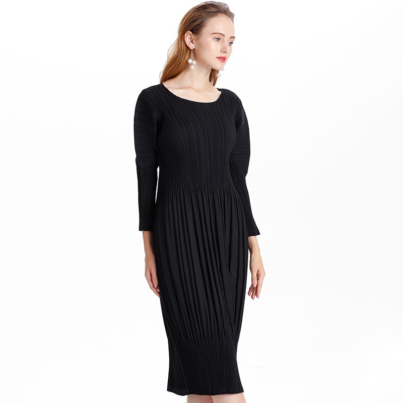 Women Pleated Dress Big Size Long Sleeves Tidal Popular Dress