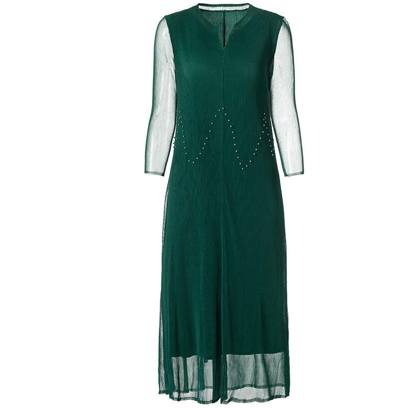 High-waist Dress Spring Summer Women's Loose-gauge Mesh Nailed Beads A-shaped Tide Dresses