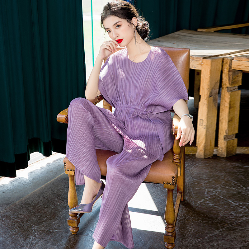 Women Large Two Piece Clothing Sets 2020 Spring New Bat Sleeve T-shirt Loose Wide Leg Pants
