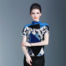 Pleated Top Women's Super Elastic Thin Round Neck Color Matching T-shirt Short Sleeve Tops