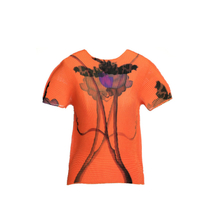Women Printed T-shirt Women's New Summer Pleated Bottomed Short Sleeve Tops