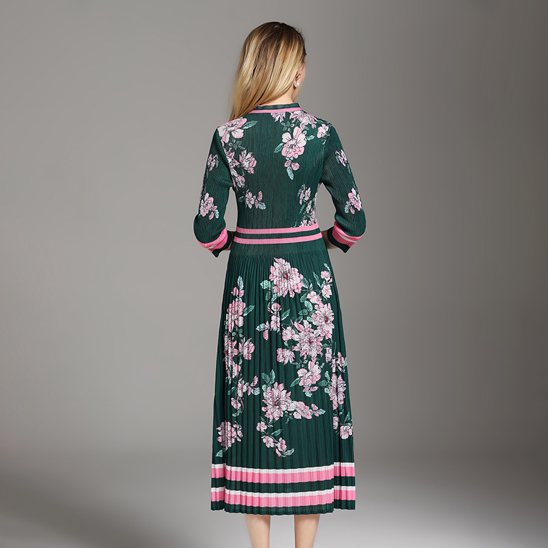 Spring Printed Dresses 2018 New Women's Loose Big Size Loose Bow Neck Dress