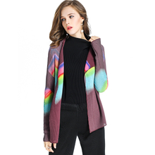 Women Pleats New Stripe Gradient Print Jacket Loose Sunscreen Cardigan Thin Coat