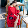 Red Embroidery Nail Beads Pleated Dress 2020 Spring New Women's Loose Dress