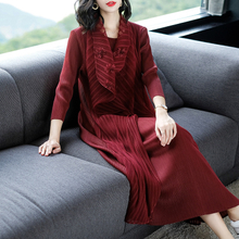 Women Pleated Dress Fake Two Loose Big Size Dresses Autumn 2019 New Mesh Embroidered Dress