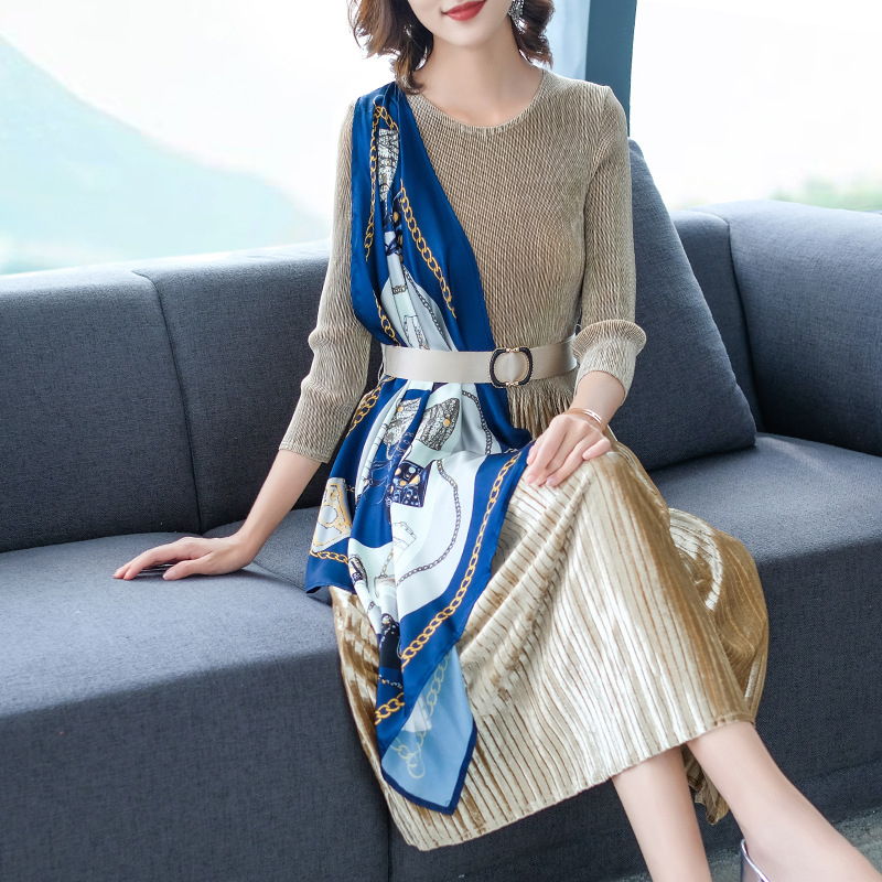 Autumn Winter Women Pleated Fashion New Tidal Loose Big Size Belt Dress