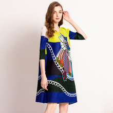 Owl Nail Pearl Pleated Dress Fashion Colour Matching Women Tidal New Popular Loose Dresses