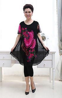 Womens Knitted print short sleeve T-shirts with lining double layer tops