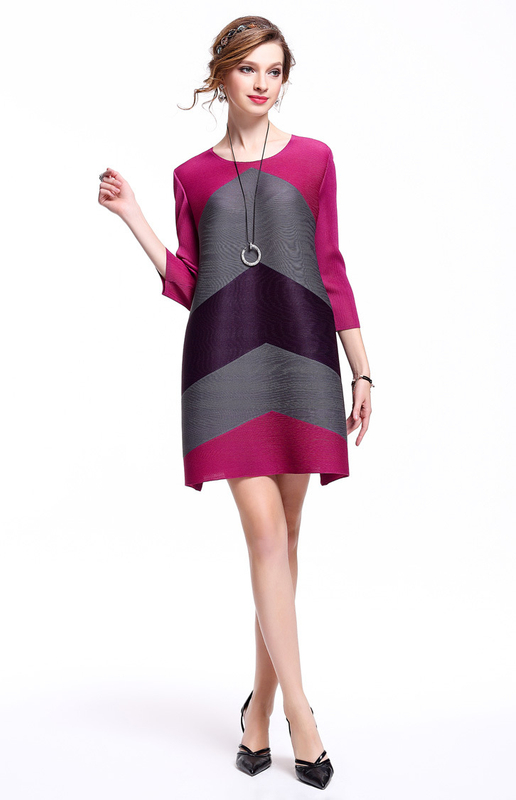 Fold All-match - Fashion Color Sharp Triangular Temperament Slim Pleated Dress