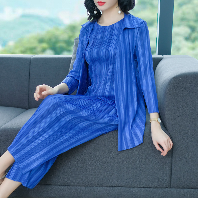 Spring Autumn Women Fashion New Pleated Jackets Trousers Clothing Sets Casual Tidal Poular Suits