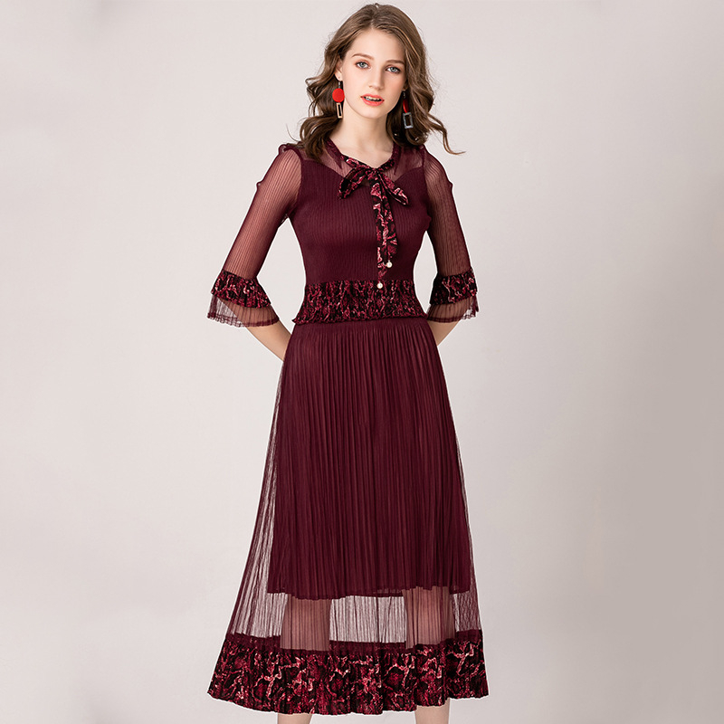 Spring Summer Lace Pleated Fashion New Tidal Popular Elegant Fancy Dress