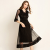 Wrinkle 2019 New Dress Crossed V-collar Mesh Lace Elegant Dresses