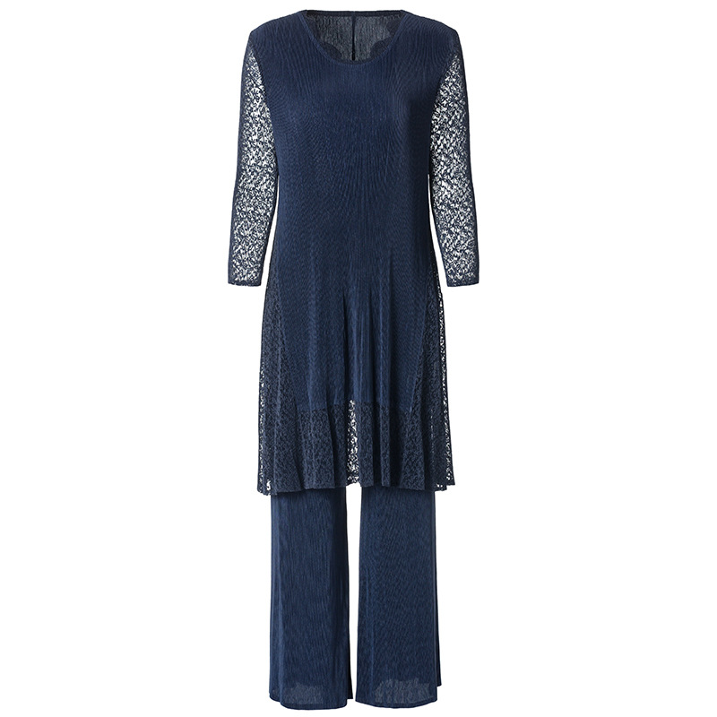 Fashionable Sexy Lace Stitching New Spring Women's Loose Large-legged Pants Tops Shirts Suit Clothing Sets