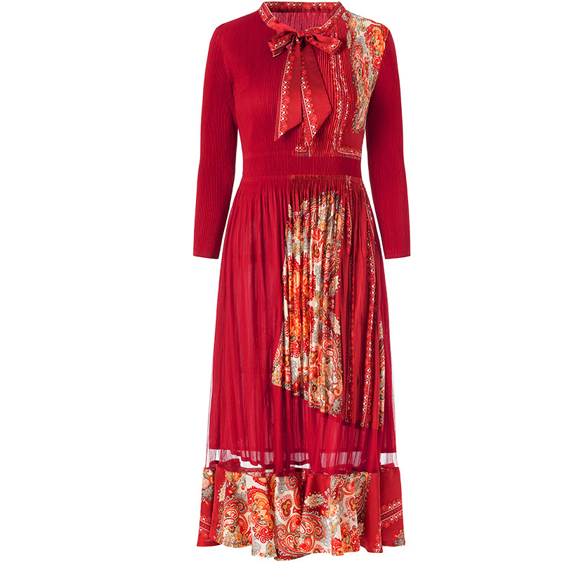 French Retro Large Dress 2020 Spring New Fashion Printed Pleated Dress